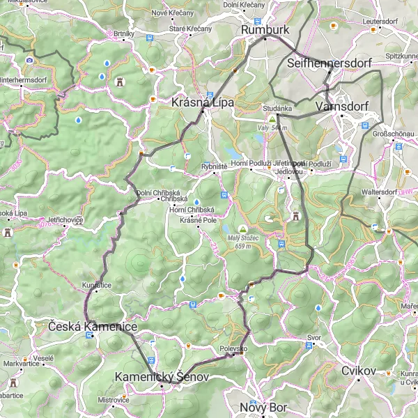 Map miniature of "Vistas and Heights" cycling inspiration in Dresden, Germany. Generated by Tarmacs.app cycling route planner