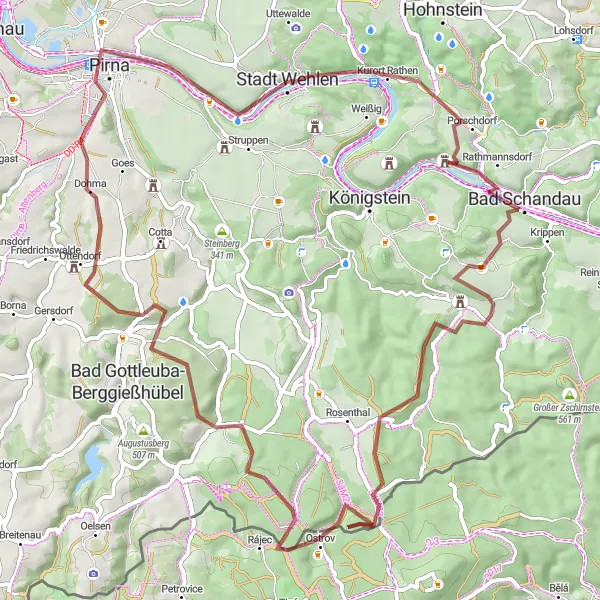 Karten-Miniaturansicht der Radinspiration "Abenteuerliche Gravel-Tour durch die Sächsische Schweiz" in Dresden, Germany. Erstellt vom Tarmacs.app-Routenplaner für Radtouren