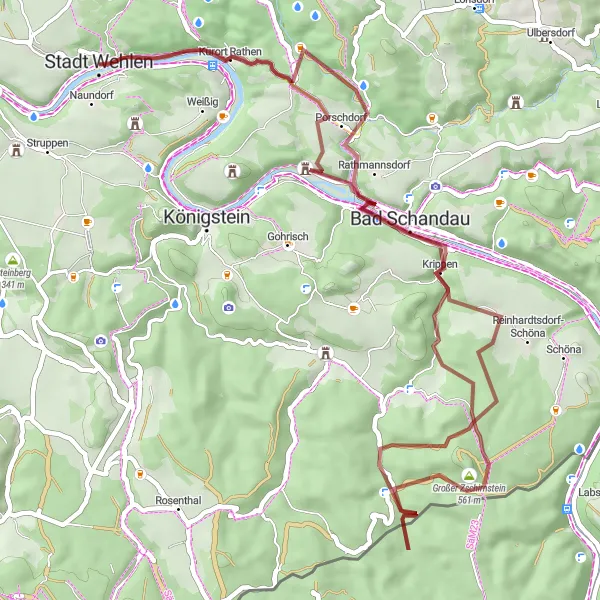Map miniature of "Adventure through Saxon Switzerland" cycling inspiration in Dresden, Germany. Generated by Tarmacs.app cycling route planner