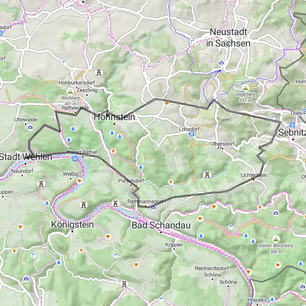 Karten-Miniaturansicht der Radinspiration "Rundreise um Hohnstein" in Dresden, Germany. Erstellt vom Tarmacs.app-Routenplaner für Radtouren