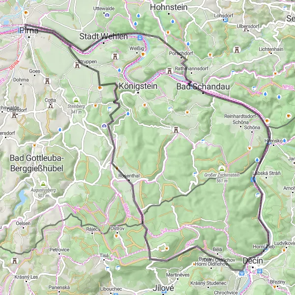 Map miniature of "Riverside Road Trip" cycling inspiration in Dresden, Germany. Generated by Tarmacs.app cycling route planner