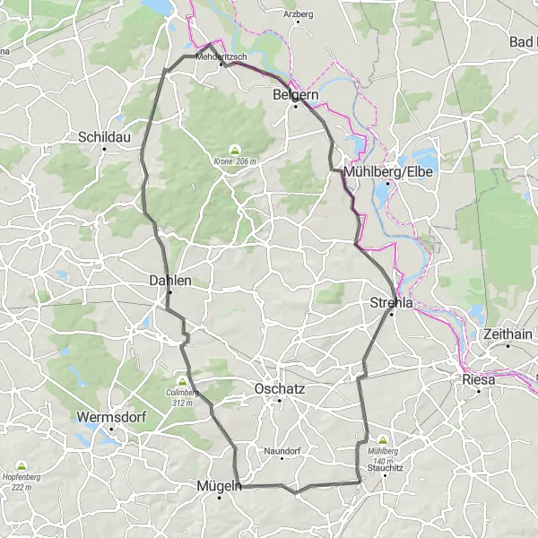 Map miniature of "Stauchitz to Raitzen Loop" cycling inspiration in Dresden, Germany. Generated by Tarmacs.app cycling route planner