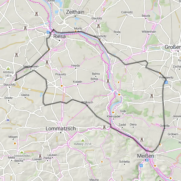 Karten-Miniaturansicht der Radinspiration "Stauchitz - Meißen Rundweg" in Dresden, Germany. Erstellt vom Tarmacs.app-Routenplaner für Radtouren