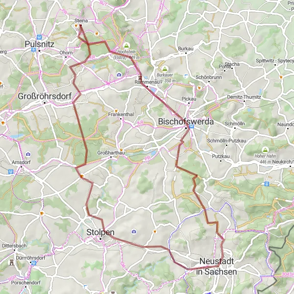 Map miniature of "Gravel Discovery of Bischofswerda and Neustadt" cycling inspiration in Dresden, Germany. Generated by Tarmacs.app cycling route planner