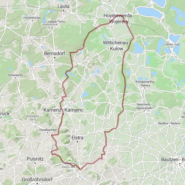 Map miniature of "Gravel Adventure to Kamenz and Back" cycling inspiration in Dresden, Germany. Generated by Tarmacs.app cycling route planner