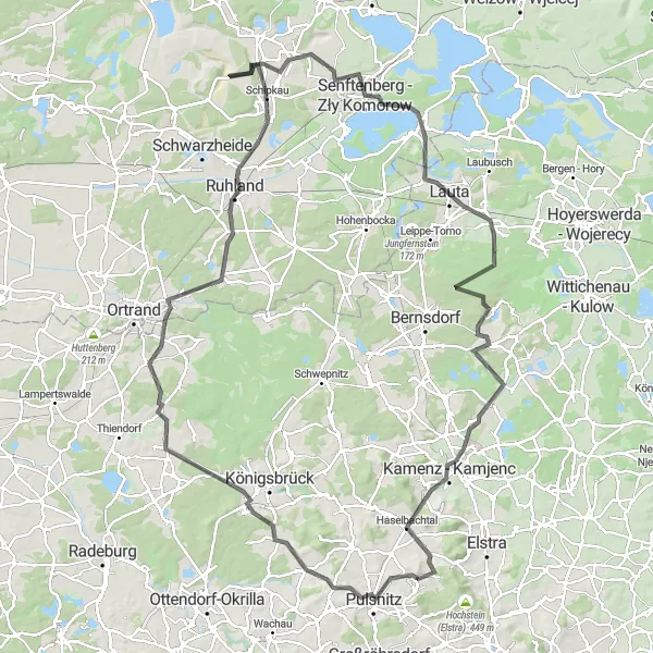 Map miniature of "Steina - Roundtrip to Senftenberg" cycling inspiration in Dresden, Germany. Generated by Tarmacs.app cycling route planner
