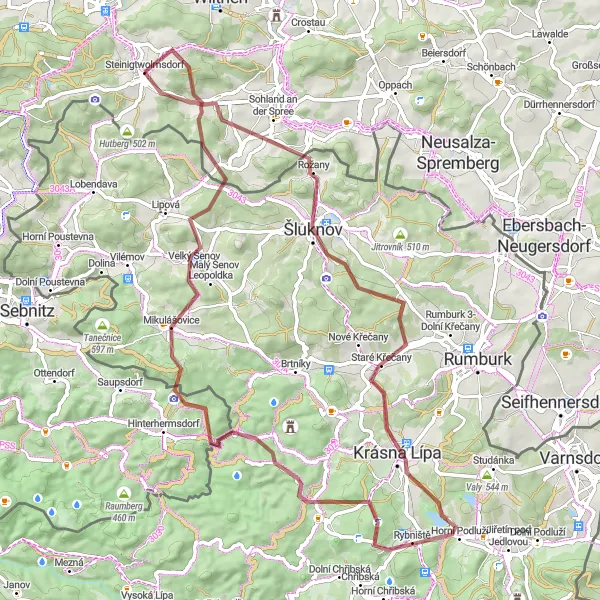Karten-Miniaturansicht der Radinspiration "Gravel-Tour um Steinigtwolmsdorf" in Dresden, Germany. Erstellt vom Tarmacs.app-Routenplaner für Radtouren