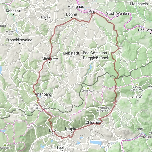 Map miniature of "Saxon Switzerland Gravel Challenge" cycling inspiration in Dresden, Germany. Generated by Tarmacs.app cycling route planner