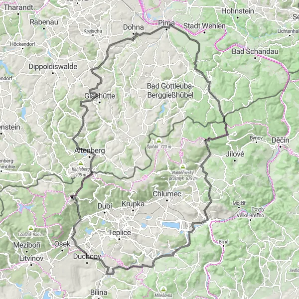 Map miniature of "Challenge Yourself on an Epic Road Route" cycling inspiration in Dresden, Germany. Generated by Tarmacs.app cycling route planner