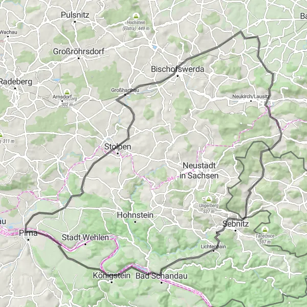 Map miniature of "Lilienstein and Beyond" cycling inspiration in Dresden, Germany. Generated by Tarmacs.app cycling route planner