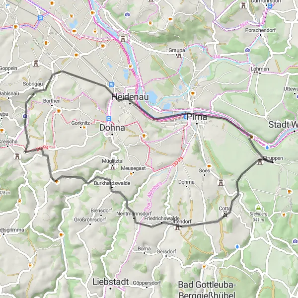 Map miniature of "Müglitztal Loop" cycling inspiration in Dresden, Germany. Generated by Tarmacs.app cycling route planner