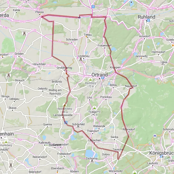 Map miniature of "Lampertswalde to Lüttichau Gravel Challenge" cycling inspiration in Dresden, Germany. Generated by Tarmacs.app cycling route planner