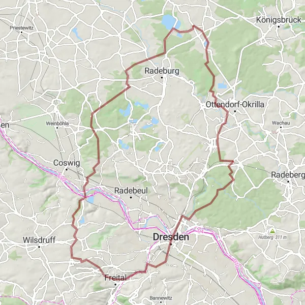 Map miniature of "Gravel Adventure" cycling inspiration in Dresden, Germany. Generated by Tarmacs.app cycling route planner