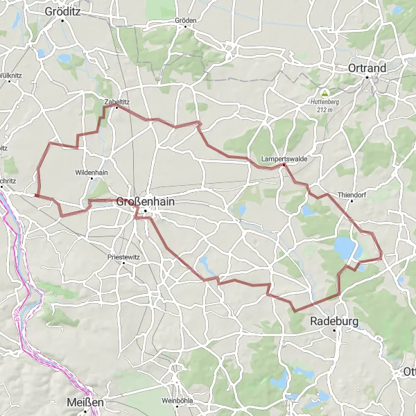 Map miniature of "Zschorna to Sandberg Gravel Cycling Route" cycling inspiration in Dresden, Germany. Generated by Tarmacs.app cycling route planner