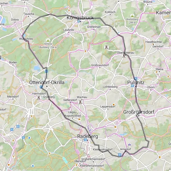 Map miniature of "Tauscha to Kleinnaundorf Road Adventure" cycling inspiration in Dresden, Germany. Generated by Tarmacs.app cycling route planner