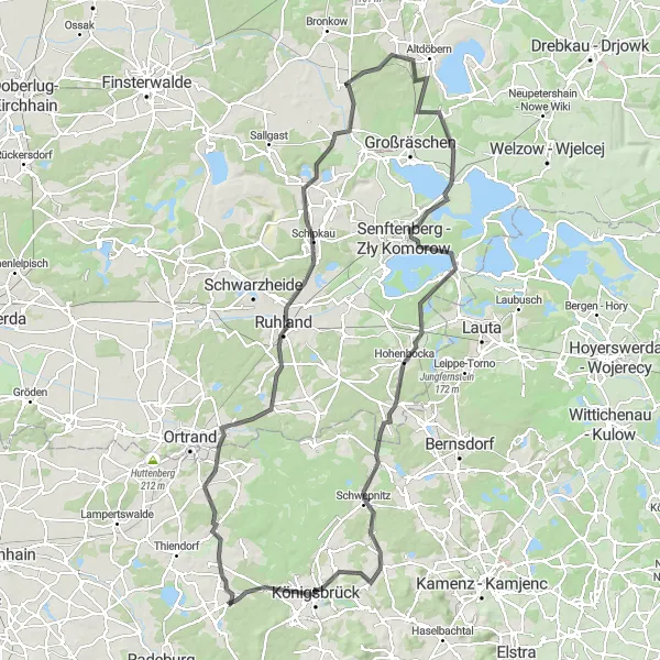 Map miniature of "The Mines and Lakes Tour" cycling inspiration in Dresden, Germany. Generated by Tarmacs.app cycling route planner