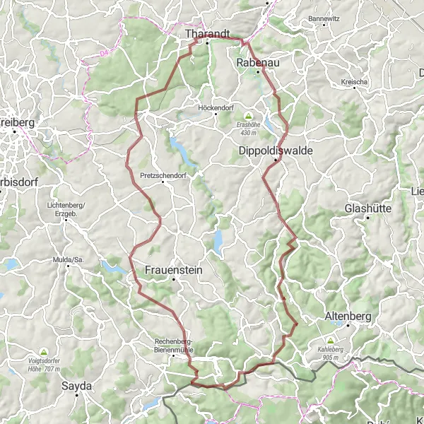 Map miniature of "Scenic Gravel Adventure near Tharandt" cycling inspiration in Dresden, Germany. Generated by Tarmacs.app cycling route planner