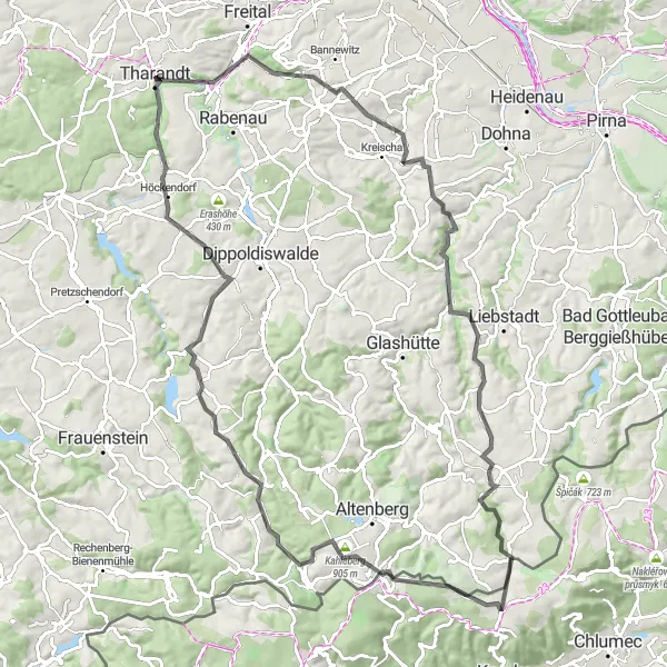 Map miniature of "Epic Road Adventure near Tharandt" cycling inspiration in Dresden, Germany. Generated by Tarmacs.app cycling route planner