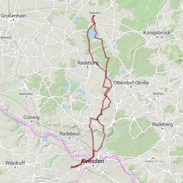 Map miniature of "The Gravel Adventure" cycling inspiration in Dresden, Germany. Generated by Tarmacs.app cycling route planner