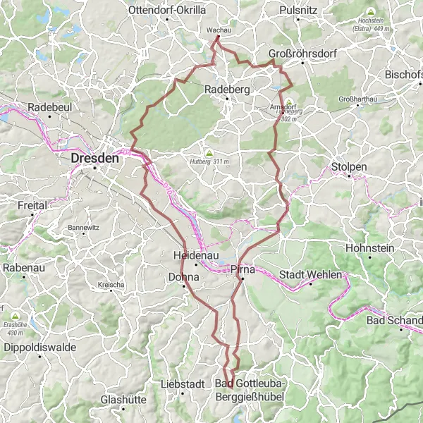 Map miniature of "Wachau Gravel Adventure" cycling inspiration in Dresden, Germany. Generated by Tarmacs.app cycling route planner