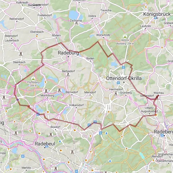 Karten-Miniaturansicht der Radinspiration "Dippelsdorf - Weinberg Rundkurs" in Dresden, Germany. Erstellt vom Tarmacs.app-Routenplaner für Radtouren