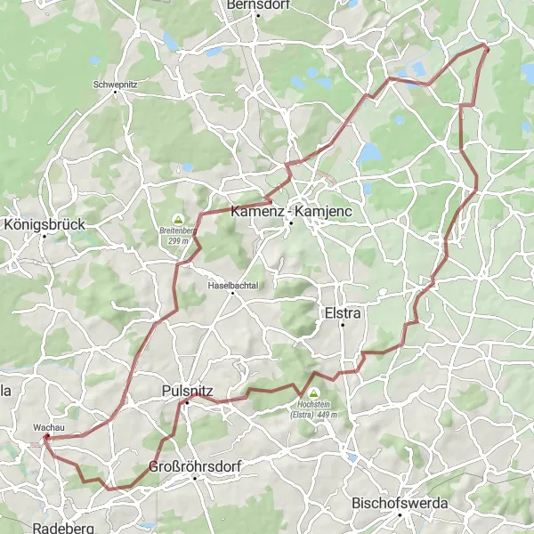 Karten-Miniaturansicht der Radinspiration "Pulsnitz - Ohorner Steinberg Rundkurs" in Dresden, Germany. Erstellt vom Tarmacs.app-Routenplaner für Radtouren