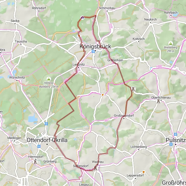 Map miniature of "Wachau Gravel Loop" cycling inspiration in Dresden, Germany. Generated by Tarmacs.app cycling route planner