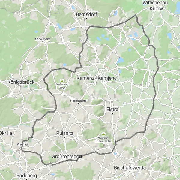 Map miniature of "The Dresden to Wachau Loop" cycling inspiration in Dresden, Germany. Generated by Tarmacs.app cycling route planner