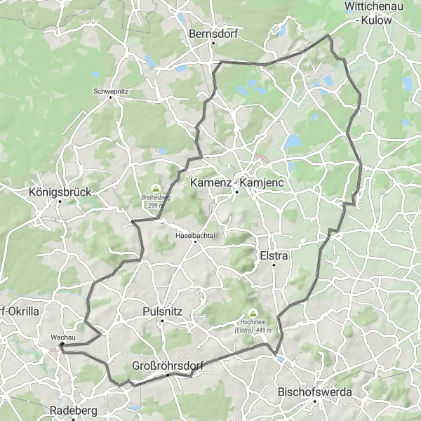 Map miniature of "Road Cycling Adventure" cycling inspiration in Dresden, Germany. Generated by Tarmacs.app cycling route planner