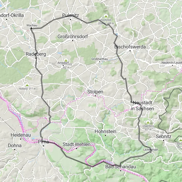 Map miniature of "Ultimate Road Cycling Challenge" cycling inspiration in Dresden, Germany. Generated by Tarmacs.app cycling route planner