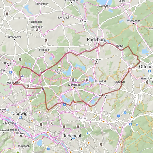 Karten-Miniaturansicht der Radinspiration "Gravel-Tour um Weinböhla" in Dresden, Germany. Erstellt vom Tarmacs.app-Routenplaner für Radtouren