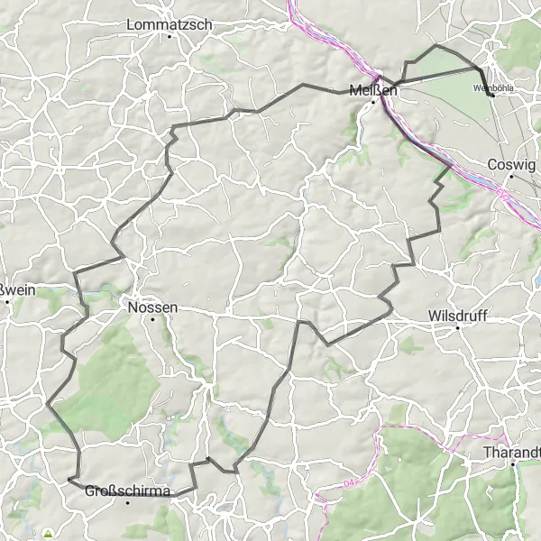 Map miniature of "Wine and Hills" cycling inspiration in Dresden, Germany. Generated by Tarmacs.app cycling route planner