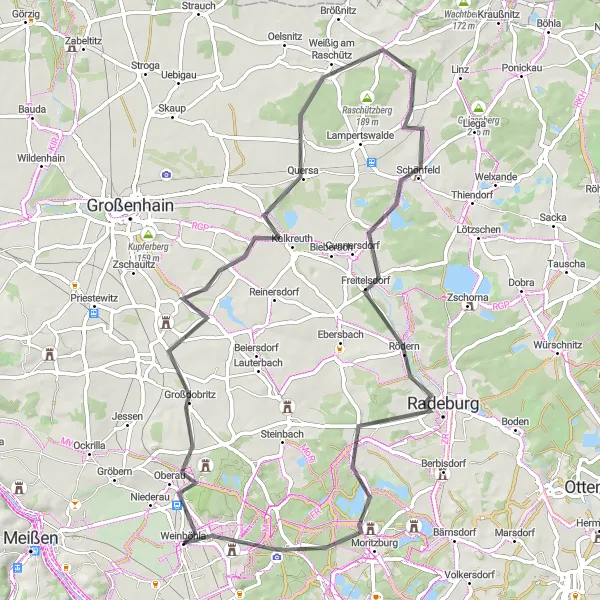 Map miniature of "Road cycling adventure through picturesque landscapes" cycling inspiration in Dresden, Germany. Generated by Tarmacs.app cycling route planner