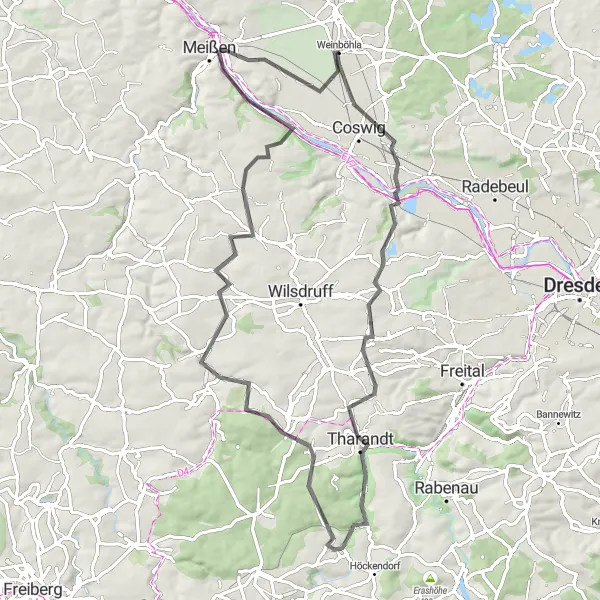 Map miniature of "The Scharfenberg Castle Loop" cycling inspiration in Dresden, Germany. Generated by Tarmacs.app cycling route planner