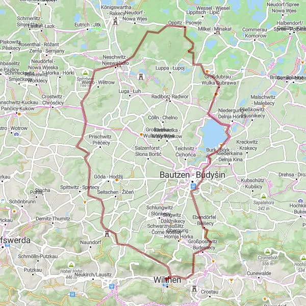 Map miniature of "Wilthen - Kirschau Gravel Route" cycling inspiration in Dresden, Germany. Generated by Tarmacs.app cycling route planner