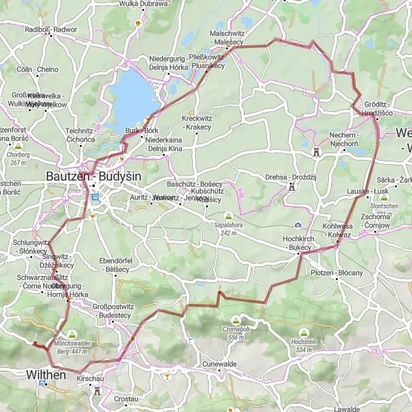 Map miniature of "Gravel Adventure through Adlerberg and Bautzen - Budyšin" cycling inspiration in Dresden, Germany. Generated by Tarmacs.app cycling route planner