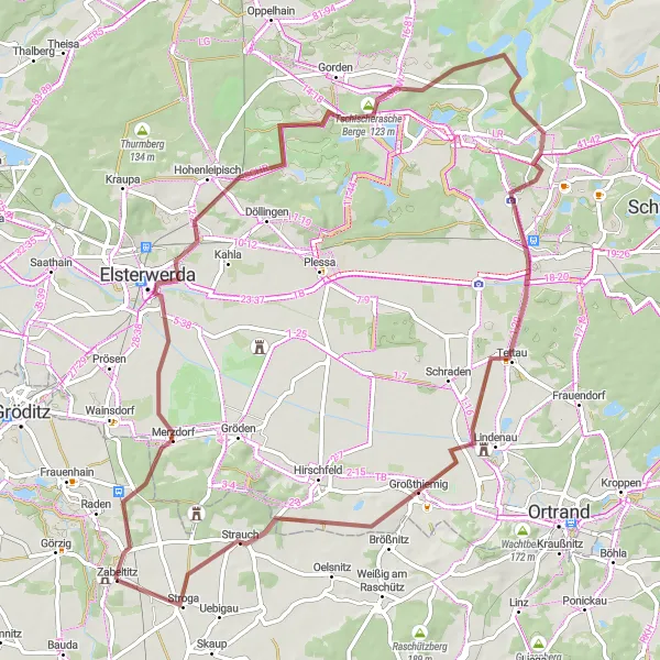 Map miniature of "Nature and Gravel Exploration" cycling inspiration in Dresden, Germany. Generated by Tarmacs.app cycling route planner