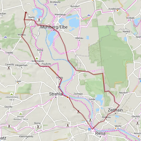 Map miniature of "Zeithain Gravel Escape" cycling inspiration in Dresden, Germany. Generated by Tarmacs.app cycling route planner