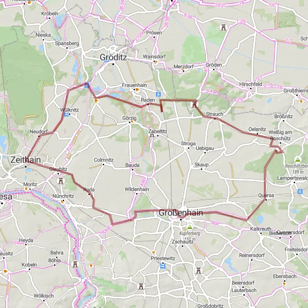 Map miniature of "Zeithain Rural Charm Gravel Cycling Route" cycling inspiration in Dresden, Germany. Generated by Tarmacs.app cycling route planner