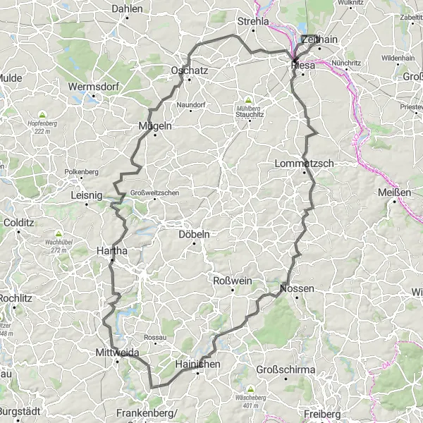 Map miniature of "Zeithain Natural Landscapes and Historical Sites Cycling Route" cycling inspiration in Dresden, Germany. Generated by Tarmacs.app cycling route planner