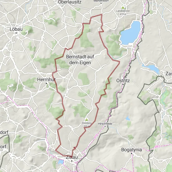 Map miniature of "Zittau to Salzhaus Gravel Cycling Route" cycling inspiration in Dresden, Germany. Generated by Tarmacs.app cycling route planner