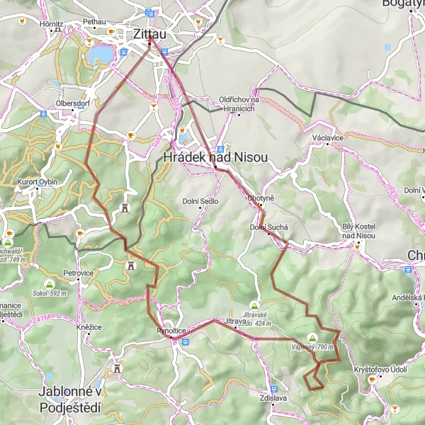 Map miniature of "Vápenný Loop through Zittau and Rynoltice" cycling inspiration in Dresden, Germany. Generated by Tarmacs.app cycling route planner