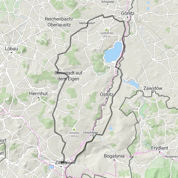 Map miniature of "Bernstadt auf dem Eigen Loop via Eisberg" cycling inspiration in Dresden, Germany. Generated by Tarmacs.app cycling route planner