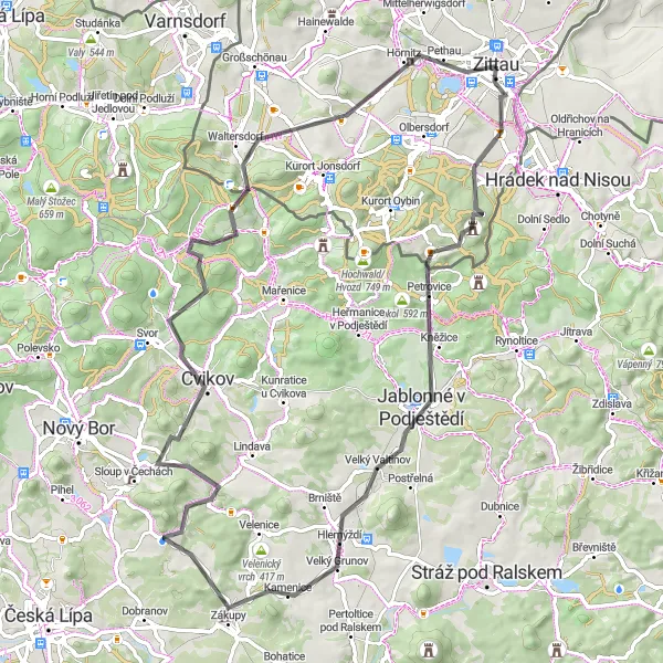 Map miniature of "Zittau to La Montanara Road Cycling Route" cycling inspiration in Dresden, Germany. Generated by Tarmacs.app cycling route planner