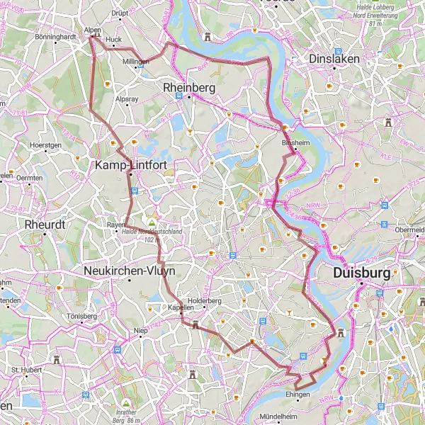 Karten-Miniaturansicht der Radinspiration "Gravel-Tour entlang des Niederrheins" in Düsseldorf, Germany. Erstellt vom Tarmacs.app-Routenplaner für Radtouren