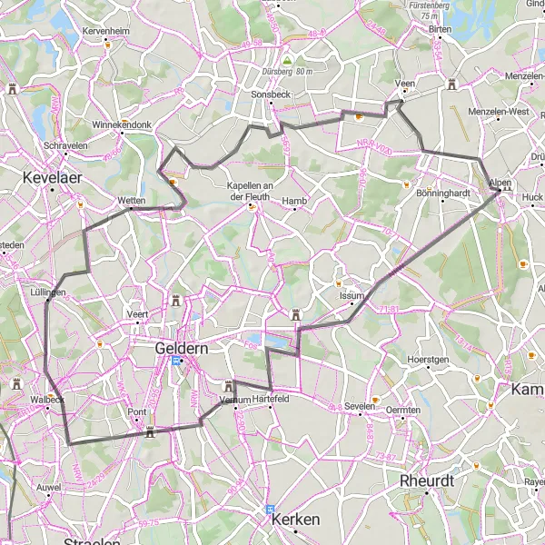 Karten-Miniaturansicht der Radinspiration "Niederhein Schleifenroute" in Düsseldorf, Germany. Erstellt vom Tarmacs.app-Routenplaner für Radtouren