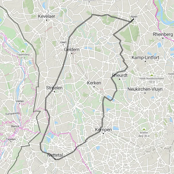 Map miniature of "The Legendary Ride" cycling inspiration in Düsseldorf, Germany. Generated by Tarmacs.app cycling route planner