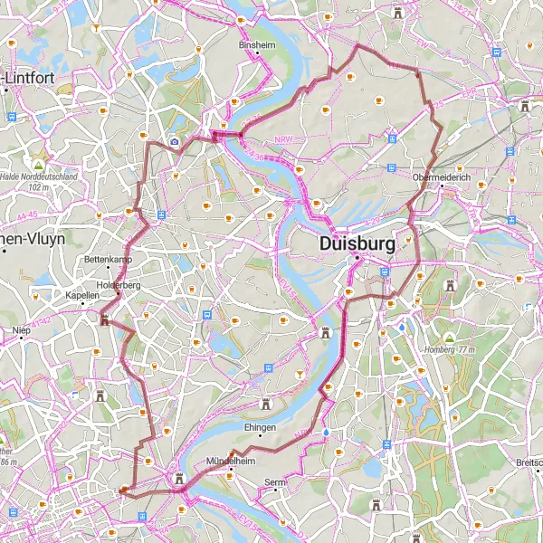 Karten-Miniaturansicht der Radinspiration "Natur und Industriekultur in Duisburg" in Düsseldorf, Germany. Erstellt vom Tarmacs.app-Routenplaner für Radtouren