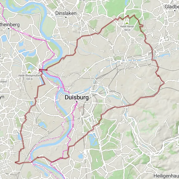 Karten-Miniaturansicht der Radinspiration "Gravel-Abenteuer entlang der Ruhr" in Düsseldorf, Germany. Erstellt vom Tarmacs.app-Routenplaner für Radtouren