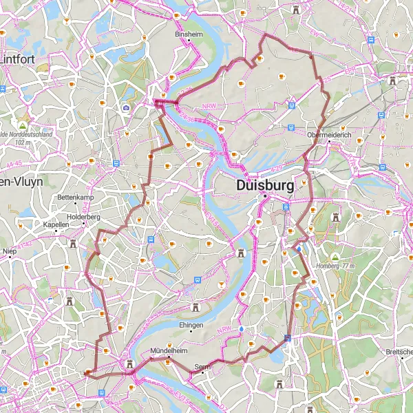 Karten-Miniaturansicht der Radinspiration "Kultur und Natur in Duisburg" in Düsseldorf, Germany. Erstellt vom Tarmacs.app-Routenplaner für Radtouren